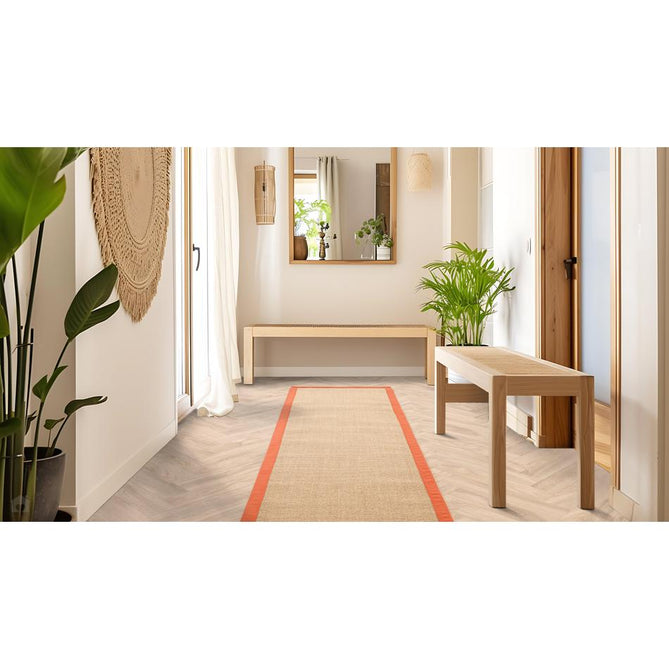 Sisal Cotton Border Plain Natural Fibre Ribbed Textured Flatweave Linen/Orange Runner-Asiatic Carpets-Rug Love - The Most Loved Rug Store