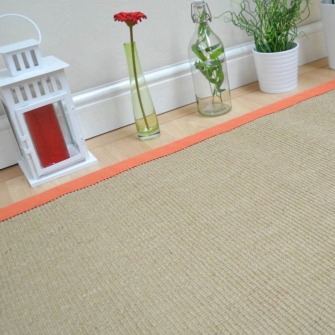 Sisal Cotton Border Plain Natural Fibre Ribbed Textured Flatweave Linen/Orange Runner-Asiatic Carpets-Rug Love - The Most Loved Rug Store