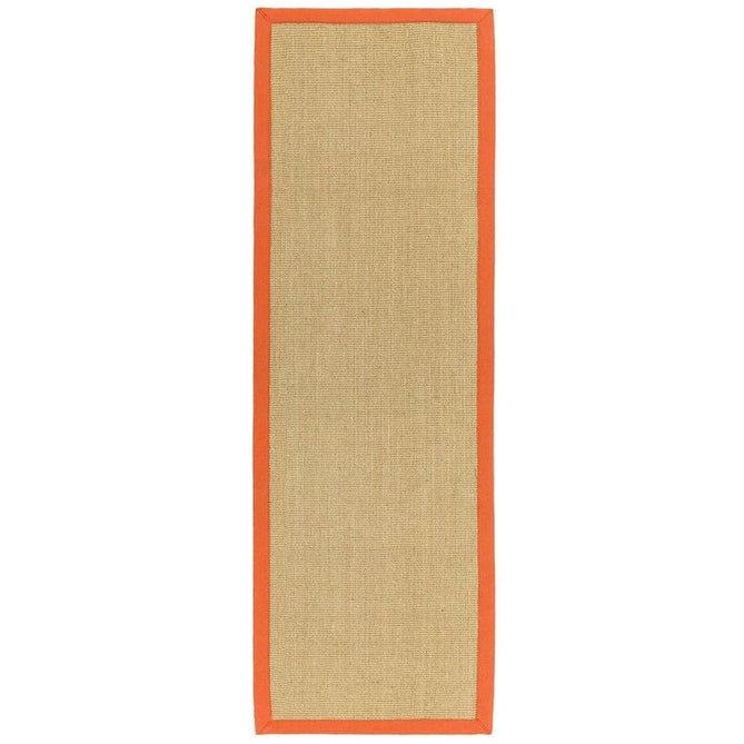 Sisal Cotton Border Plain Natural Fibre Ribbed Textured Flatweave Linen/Orange Runner-Asiatic Carpets-Rug Love - The Most Loved Rug Store