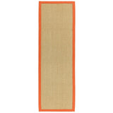 Sisal Cotton Border Plain Natural Fibre Ribbed Textured Flatweave Linen/Orange Runner