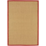 Sisal Cotton Border Plain Natural Fibre Ribbed Textured Flatweave Linen/Red Rug