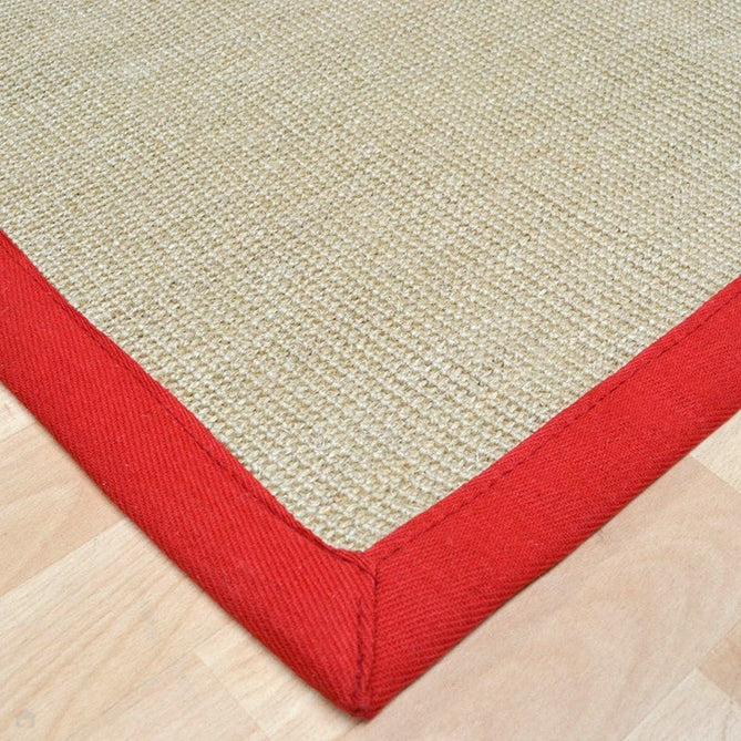 Sisal Cotton Border Plain Natural Fibre Ribbed Textured Flatweave Linen/Red Runner-Asiatic Carpets-Rug Love - The Most Loved Rug Store