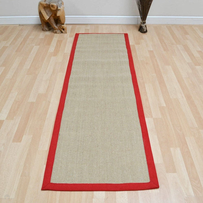 Sisal Cotton Border Plain Natural Fibre Ribbed Textured Flatweave Linen/Red Runner-Asiatic Carpets-Rug Love - The Most Loved Rug Store