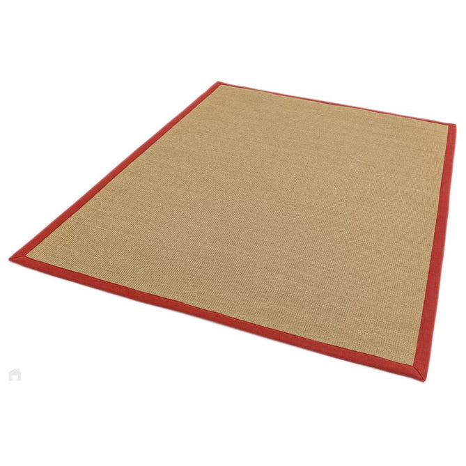 Sisal Cotton Border Plain Natural Fibre Ribbed Textured Flatweave Linen/Red Runner-Asiatic Carpets-Rug Love - The Most Loved Rug Store