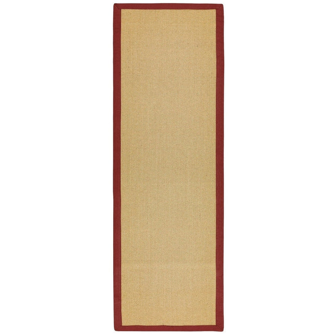 Sisal Cotton Border Plain Natural Fibre Ribbed Textured Flatweave Linen/Red Runner-Asiatic Carpets-Rug Love - The Most Loved Rug Store