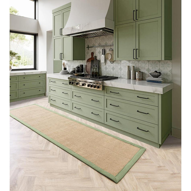 Sisal Cotton Border Plain Natural Fibre Ribbed Textured Flatweave Linen/Sage Runner-Asiatic Carpets-Rug Love - The Most Loved Rug Store