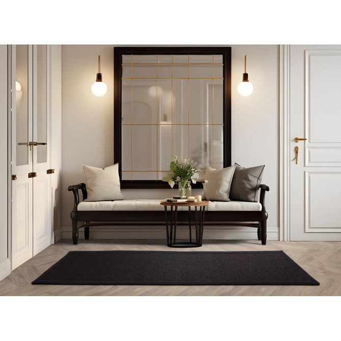 Sisal Modern Plain Cotton Border Natural-Fibre Ribbed Textured Flatweave Black/Black Runner-Asiatic Carpets-Rug Love - The Most Loved Rug Store