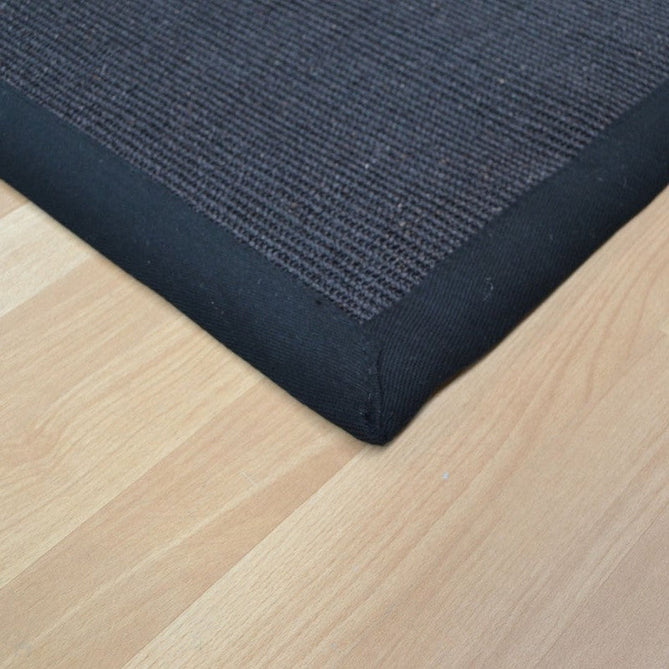 Sisal Modern Plain Cotton Border Natural-Fibre Ribbed Textured Flatweave Black/Black Runner-Asiatic Carpets-Rug Love - The Most Loved Rug Store