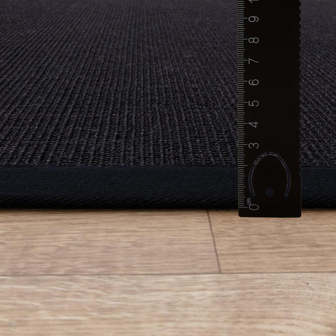 Sisal Modern Plain Cotton Border Natural-Fibre Ribbed Textured Flatweave Black/Black Runner-Asiatic Carpets-Rug Love - The Most Loved Rug Store