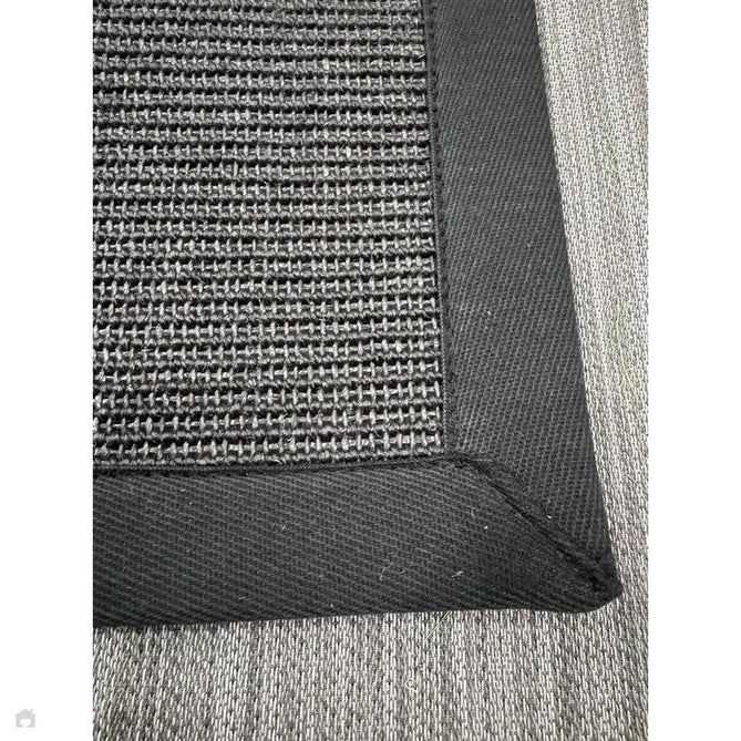 Sisal Modern Plain Cotton Border Natural-Fibre Ribbed Textured Flatweave Black/Black Runner-Asiatic Carpets-Rug Love - The Most Loved Rug Store