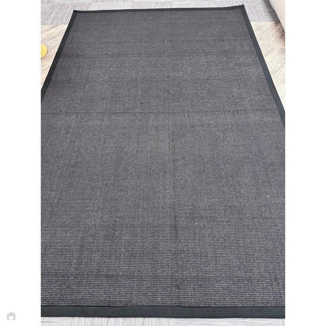 Sisal Modern Plain Cotton Border Natural-Fibre Ribbed Textured Flatweave Black/Black Runner-Asiatic Carpets-Rug Love - The Most Loved Rug Store