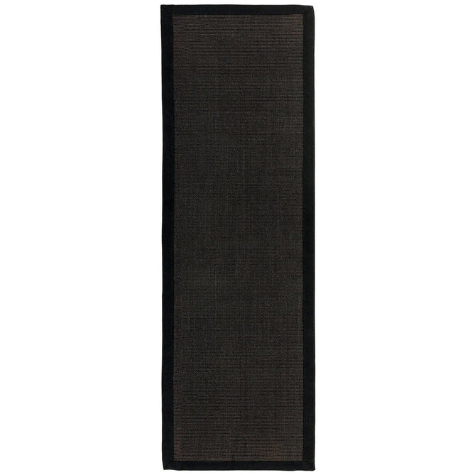 Sisal Modern Plain Cotton Border Natural-Fibre Ribbed Textured Flatweave Black/Black Runner-Asiatic Carpets-Rug Love - The Most Loved Rug Store