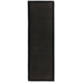 Sisal Modern Plain Cotton Border Natural-Fibre Ribbed Textured Flatweave Black/Black Runner