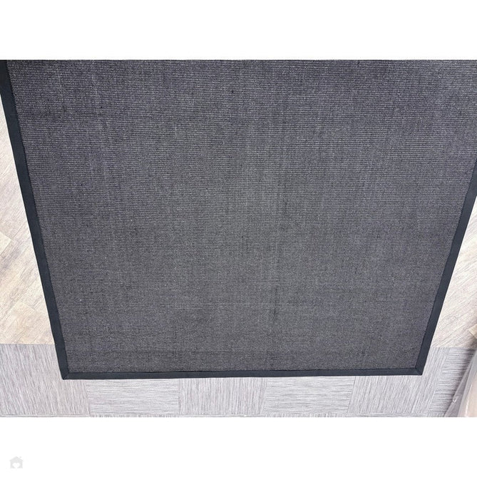 Sisal Modern Plain Cotton Border Natural-Fibre Ribbed Textured Flatweave Black/Steel Grey Rug-Asiatic Carpets-Rug Love - The Most Loved Rug Store