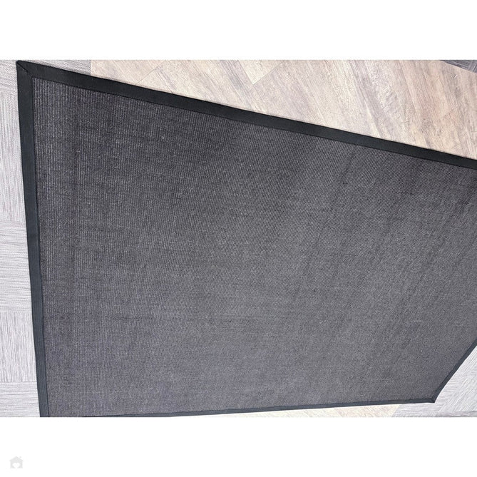 Sisal Modern Plain Cotton Border Natural-Fibre Ribbed Textured Flatweave Black/Steel Grey Rug-Asiatic Carpets-Rug Love - The Most Loved Rug Store