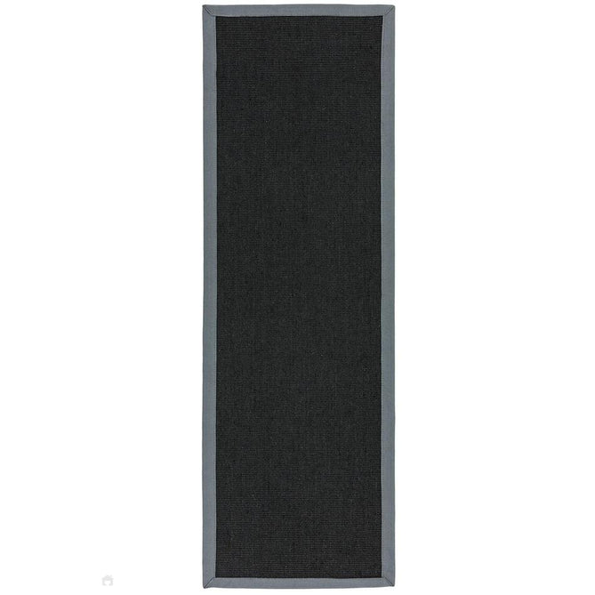 Sisal Modern Plain Cotton Border Natural-Fibre Ribbed Textured Flatweave Black/Steel Grey Rug-Asiatic Carpets-Rug Love - The Most Loved Rug Store
