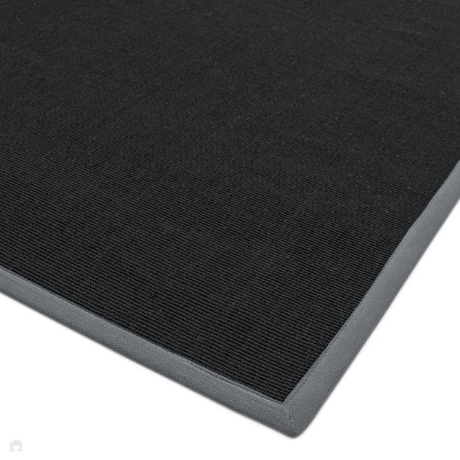 Sisal Modern Plain Cotton Border Natural-Fibre Ribbed Textured Flatweave Black/Steel Grey Rug-Asiatic Carpets-Rug Love - The Most Loved Rug Store