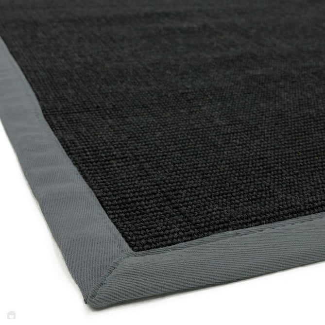 Sisal Modern Plain Cotton Border Natural-Fibre Ribbed Textured Flatweave Black/Steel Grey Rug-Asiatic Carpets-Rug Love - The Most Loved Rug Store