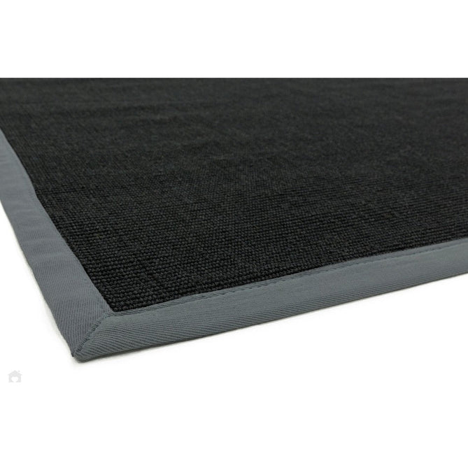 Sisal Modern Plain Cotton Border Natural-Fibre Ribbed Textured Flatweave Black/Steel Grey Rug-Asiatic Carpets-Rug Love - The Most Loved Rug Store