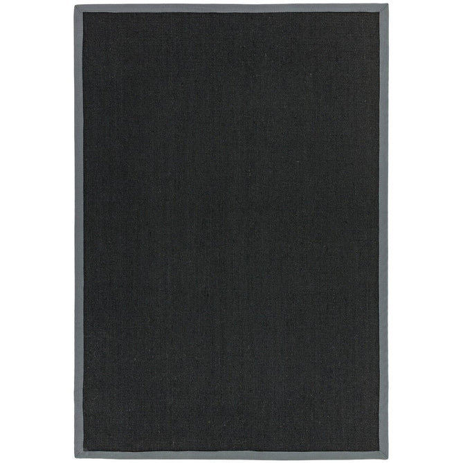 Sisal Modern Plain Cotton Border Natural-Fibre Ribbed Textured Flatweave Black/Steel Grey Rug-Asiatic Carpets-Rug Love - The Most Loved Rug Store