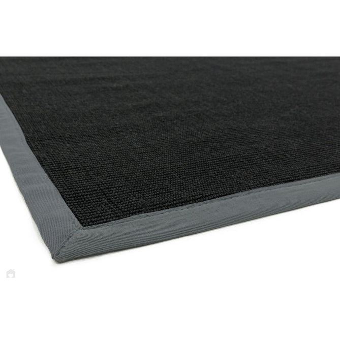 Sisal Modern Plain Cotton Border Natural-Fibre Ribbed Textured Flatweave Black/Steel Grey Runner-Asiatic Carpets-Rug Love - The Most Loved Rug Store