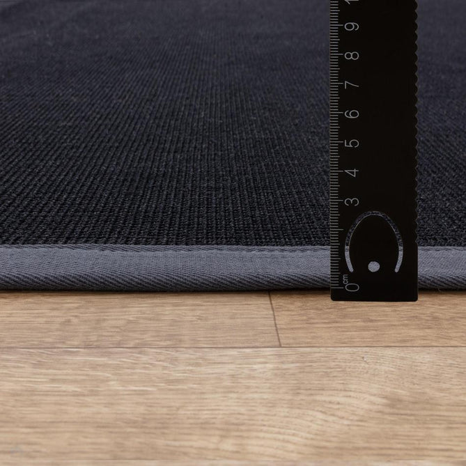 Sisal Modern Plain Cotton Border Natural-Fibre Ribbed Textured Flatweave Black/Steel Grey Runner-Asiatic Carpets-Rug Love - The Most Loved Rug Store