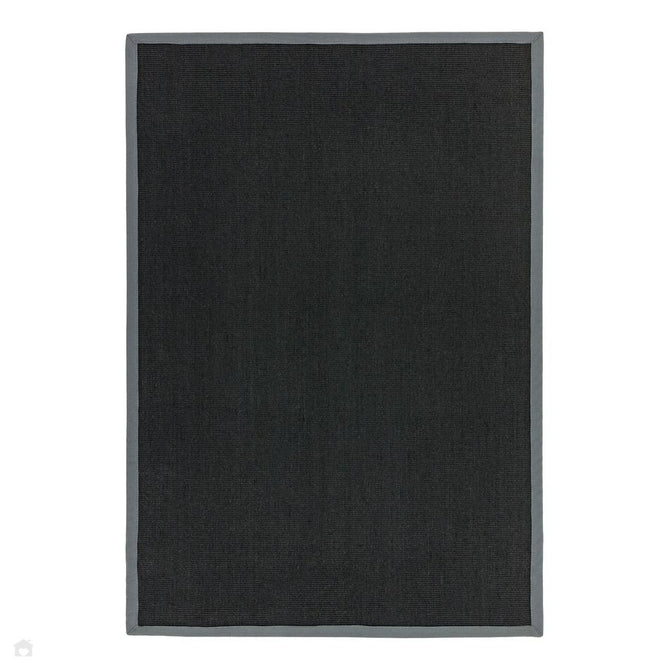 Sisal Modern Plain Cotton Border Natural-Fibre Ribbed Textured Flatweave Black/Steel Grey Runner-Asiatic Carpets-Rug Love - The Most Loved Rug Store