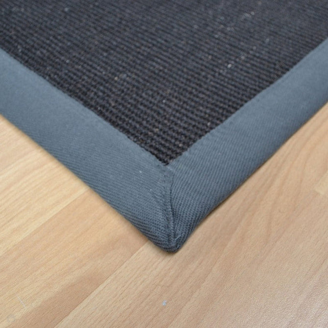 Sisal Modern Plain Cotton Border Natural-Fibre Ribbed Textured Flatweave Black/Steel Grey Runner-Asiatic Carpets-Rug Love - The Most Loved Rug Store