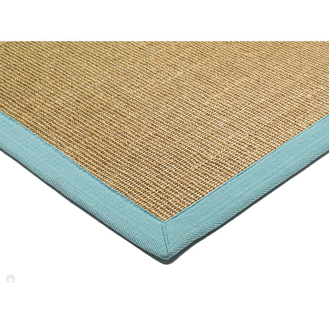 Sisal Modern Plain Cotton Border Natural-Fibre Ribbed Textured Flatweave Natural/Aqua Blue Rug-Asiatic Carpets-Rug Love - The Most Loved Rug Store
