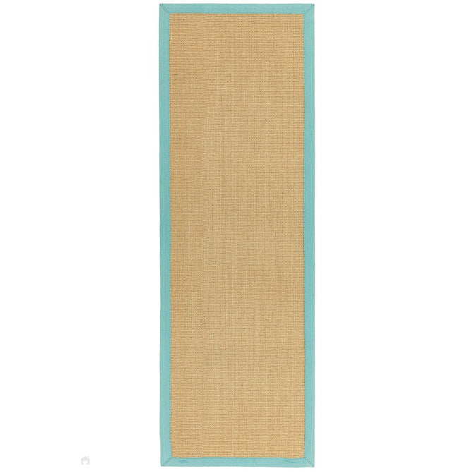 Sisal Modern Plain Cotton Border Natural-Fibre Ribbed Textured Flatweave Natural/Aqua Blue Rug-Asiatic Carpets-Rug Love - The Most Loved Rug Store