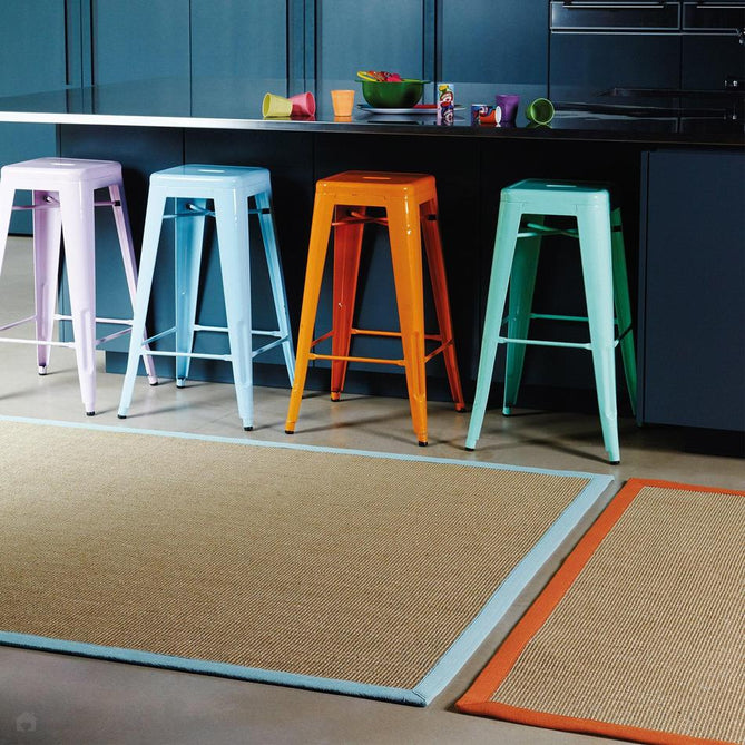 Sisal Modern Plain Cotton Border Natural-Fibre Ribbed Textured Flatweave Natural/Aqua Blue Rug-Asiatic Carpets-Rug Love - The Most Loved Rug Store