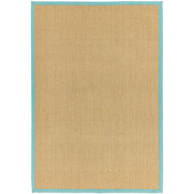 Sisal Modern Plain Cotton Border Natural-Fibre Ribbed Textured Flatweave Natural/Aqua Blue Rug-Asiatic Carpets-Rug Love - The Most Loved Rug Store