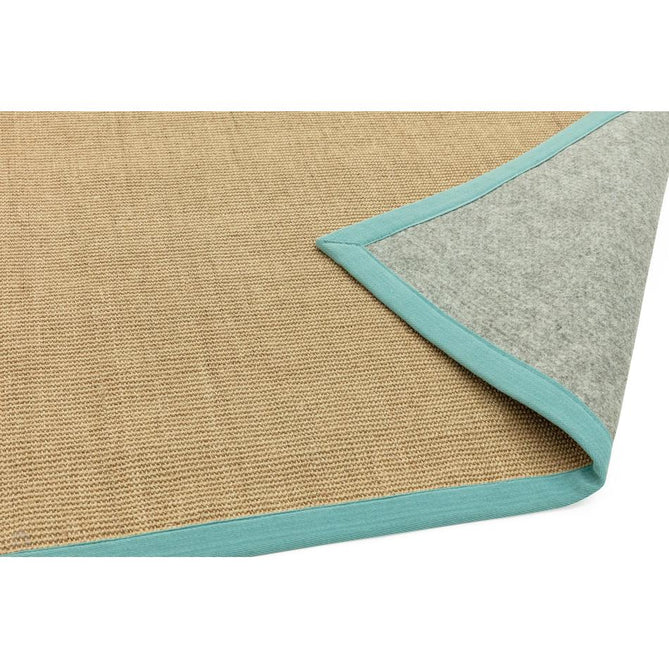 Sisal Modern Plain Cotton Border Natural-Fibre Ribbed Textured Flatweave Natural/Aqua Blue Runner-Asiatic Carpets-Rug Love - The Most Loved Rug Store