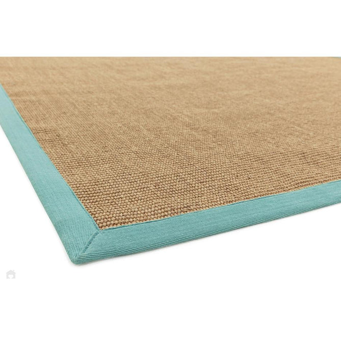 Sisal Modern Plain Cotton Border Natural-Fibre Ribbed Textured Flatweave Natural/Aqua Blue Runner-Asiatic Carpets-Rug Love - The Most Loved Rug Store