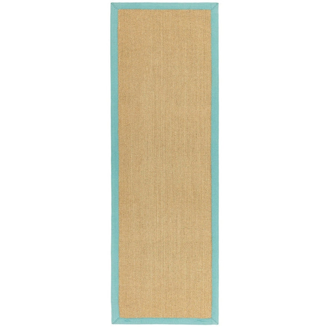 Sisal Modern Plain Cotton Border Natural-Fibre Ribbed Textured Flatweave Natural/Aqua Blue Runner-Asiatic Carpets-Rug Love - The Most Loved Rug Store