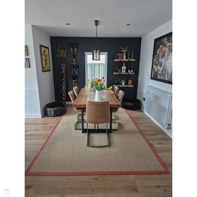 Sisal Modern Plain Cotton Border Natural-Fibre Ribbed Textured Flatweave Natural/Orange Rug-Asiatic Carpets-Rug Love - The Most Loved Rug Store