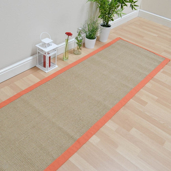 Sisal Modern Plain Cotton Border Natural-Fibre Ribbed Textured Flatweave Natural/Orange Runner-Asiatic Carpets-Rug Love - The Most Loved Rug Store