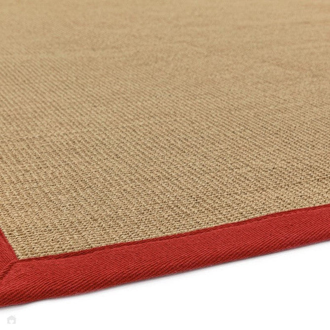 Sisal Modern Plain Cotton Border Natural-Fibre Ribbed Textured Flatweave Natural/Red Rug-Asiatic Carpets-Rug Love - The Most Loved Rug Store