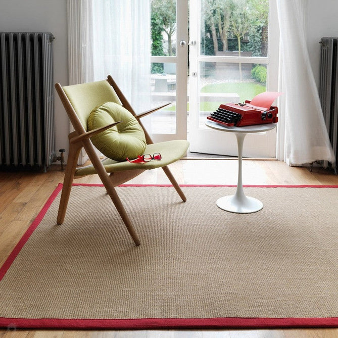 Sisal Modern Plain Cotton Border Natural-Fibre Ribbed Textured Flatweave Natural/Red Rug-Asiatic Carpets-Rug Love - The Most Loved Rug Store