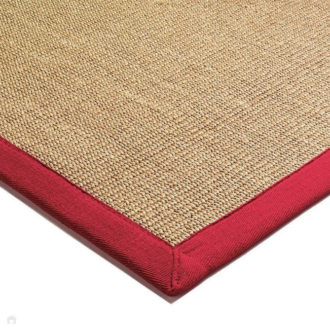 Sisal Modern Plain Cotton Border Natural-Fibre Ribbed Textured Flatweave Natural/Red Rug-Asiatic Carpets-Rug Love - The Most Loved Rug Store