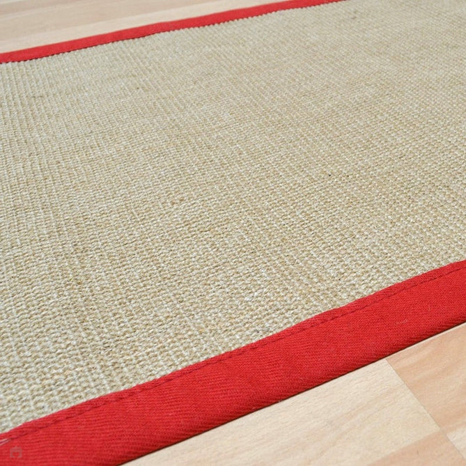 Sisal Modern Plain Cotton Border Natural-Fibre Ribbed Textured Flatweave Natural/Red Runner-Asiatic Carpets-Rug Love - The Most Loved Rug Store