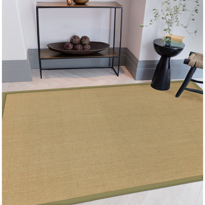 Sisal Modern Plain Cotton Border Natural-Fibre Ribbed Textured Flatweave Natural/Sage Green Rug-Asiatic Carpets-Rug Love - The Most Loved Rug Store