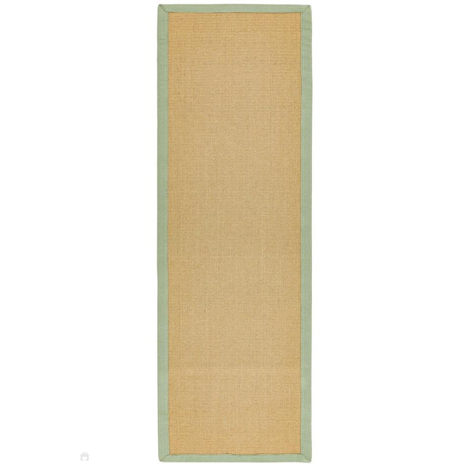Sisal Modern Plain Cotton Border Natural-Fibre Ribbed Textured Flatweave Natural/Sage Green Runner-Asiatic Carpets-Rug Love - The Most Loved Rug Store