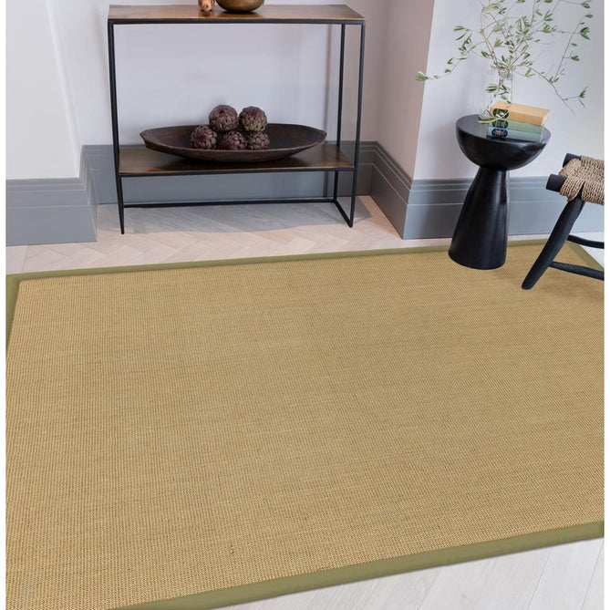 Sisal Modern Plain Cotton Border Natural-Fibre Ribbed Textured Flatweave Natural/Sage Green Runner-Asiatic Carpets-Rug Love - The Most Loved Rug Store