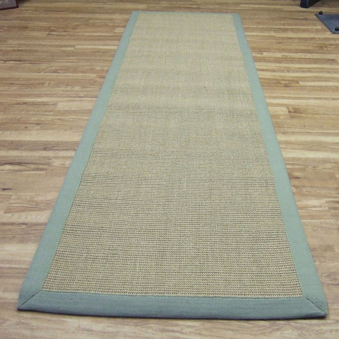 Sisal Modern Plain Cotton Border Natural-Fibre Ribbed Textured Flatweave Natural/Sage Green Runner-Asiatic Carpets-Rug Love - The Most Loved Rug Store