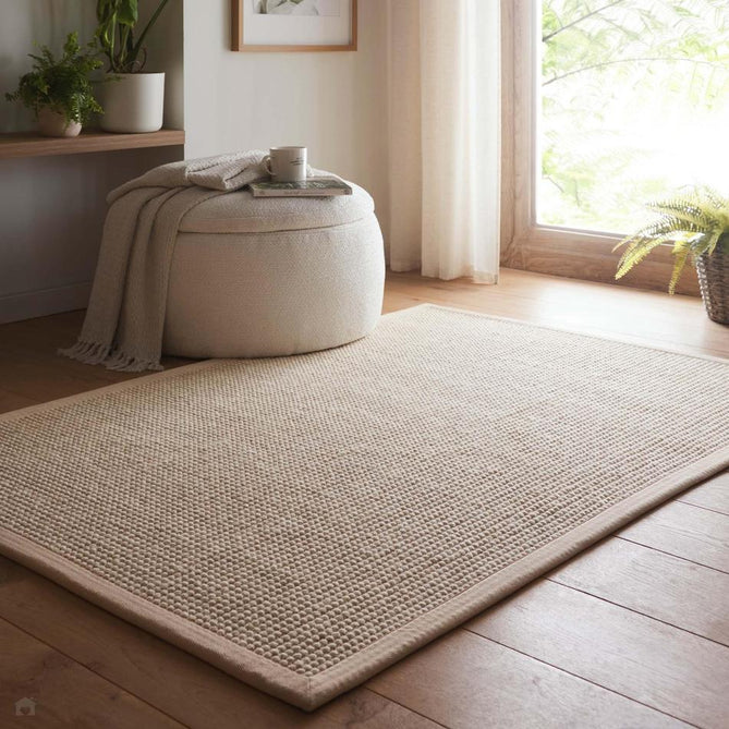 Sisal & Wool Boucle Border Plain Hand-Woven Textured Natural Fibre Chunky Flatweave Beige with Beige Border Rug-Origins-Rug Love - The Most Loved Rug Store