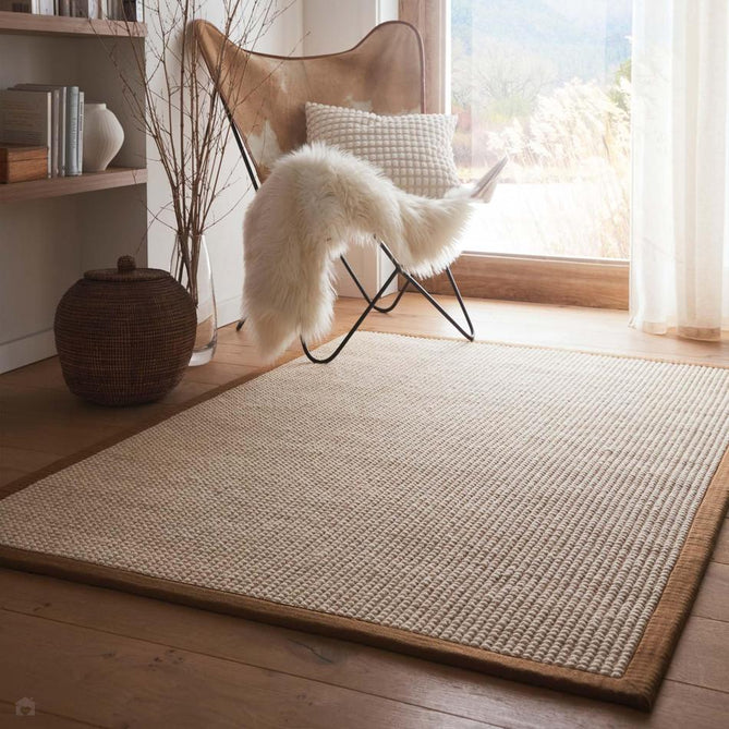 Sisal & Wool Boucle Border Plain Hand-Woven Textured Natural Fibre Chunky Flatweave Beige with Mocha Border Rug-Origins-Rug Love - The Most Loved Rug Store