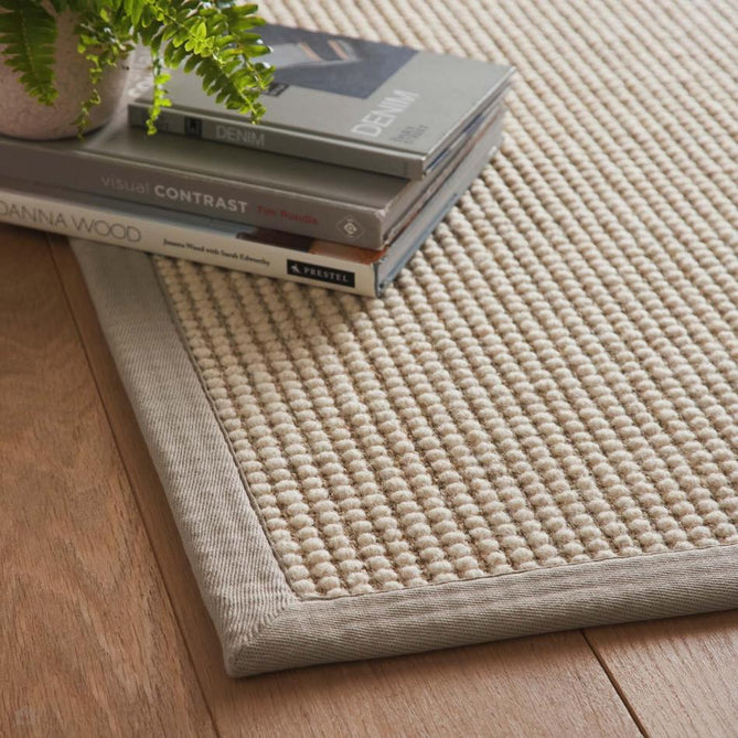 Sisal & Wool Boucle Border Plain Hand-Woven Textured Natural Fibre Chunky Flatweave Beige with Soft Grey Border Rug-Origins-Rug Love - The Most Loved Rug Store