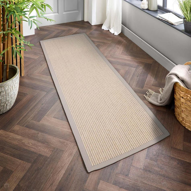 Sisal & Wool Boucle Border Plain Hand-Woven Textured Natural Fibre Chunky Flatweave Beige with Soft Grey Border Rug-Origins-Rug Love - The Most Loved Rug Store