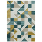 Sketch SK03 Shapes Modern Geometric Soft Hand-Carved Low Flat-Pile Green/Ochre/Taupe/Cream/Multicolour Rug